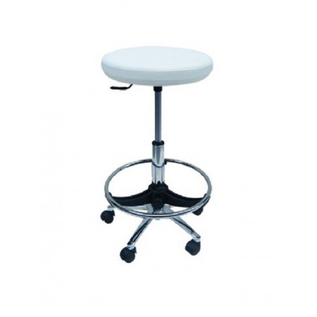 TABURETE A GAS BASE ALUM-ARO CROM TAPIZ BLANCO