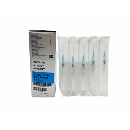 CATETER SEGURIDAD BD 22G 0,9 X 25 MM. Caja de 50 Unidades.