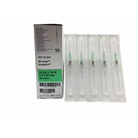 CATETER SEGURIDAD BD 18G 1,3 X 30 MM. Caja de 50 Unidades.