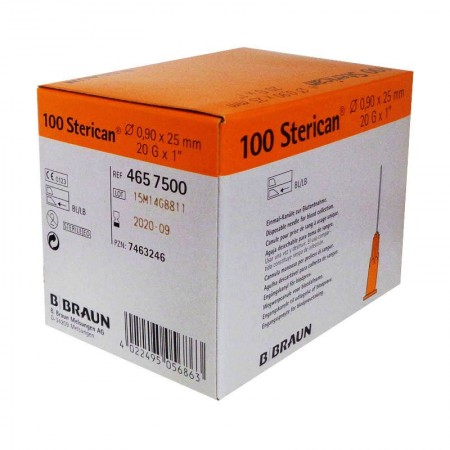 AGUJA BRAUN 20G 0,9 X 25 MM.     Caja de 100 Unidades.