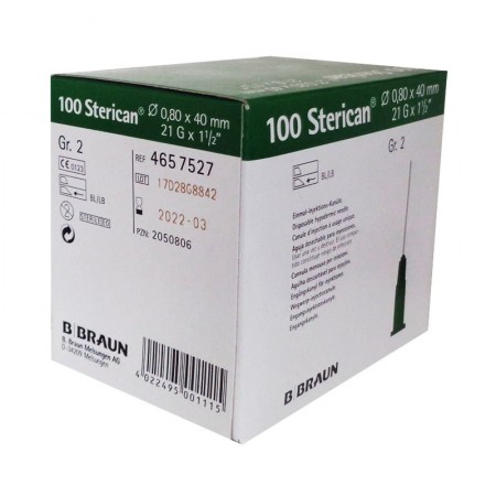 AGUJA BRAUN 21G 0,8 X 40 MM. Caja de 100 Unidades.