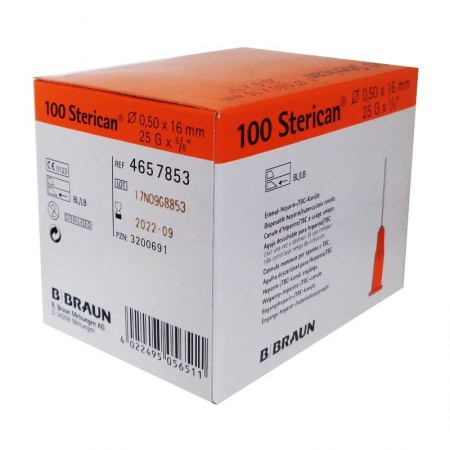 AGUJA BRAUN 25G 0,5 X 16 MM. Caja de 100 Unidades.