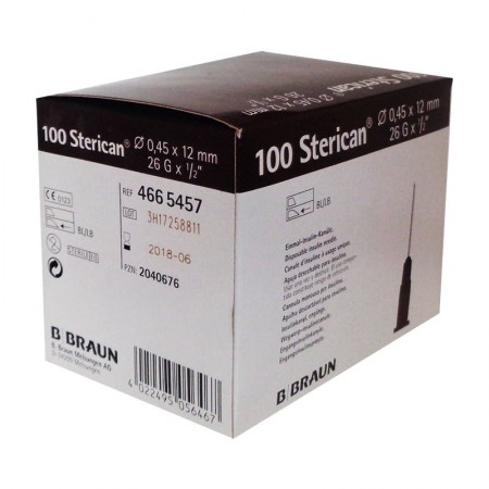 AGUJA BRAUN 26G 0,45 X 12 MM. Caja de 100 Unidades.