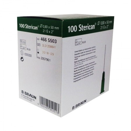 AGUJA BRAUN 21G 0,8 X 50 MM. Caja de 100 Unidades.