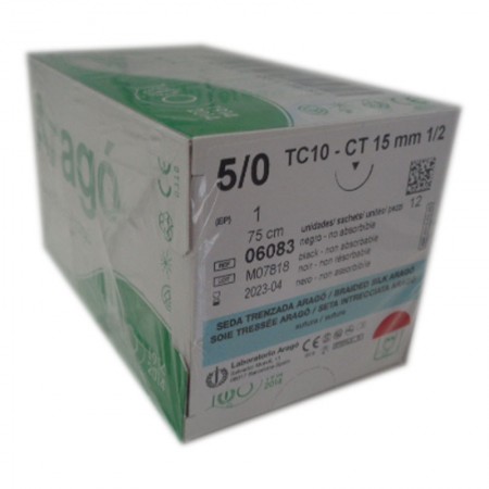 SUTURA SEDA NEGRA 5/0 TC-10. Caja de 12 Unidades.