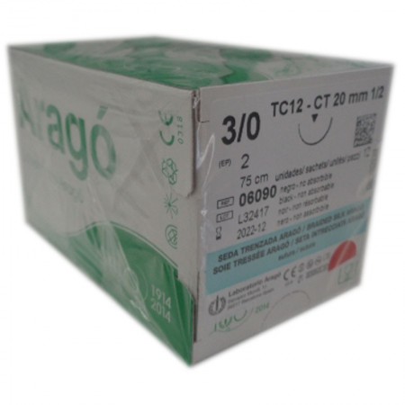 SUTURA SEDA NEGRA 3/0 TC-12. Caja de 12 Unidades.