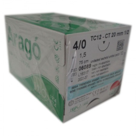 SUTURA SEDA NEGRA 4/0 TC-12. Caja de 12 Unidades.