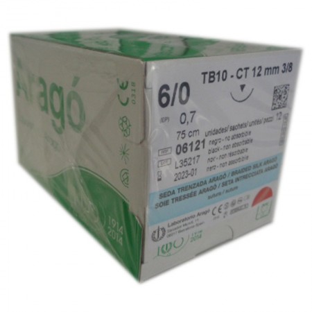 SUTURA SEDA NEGRA 6/0 TB-10. Caja de 12 Unidades.