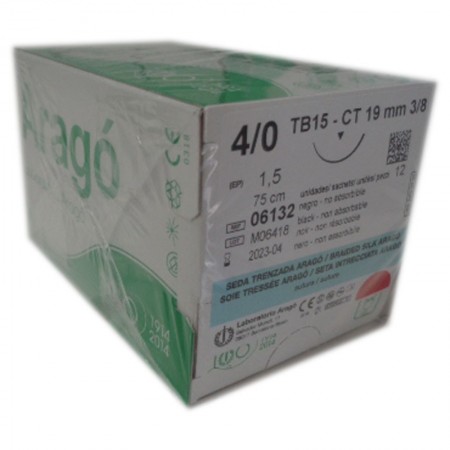 SUTURA SEDA NEGRA 4/0 TB-15. caja de 12 Unidades.
