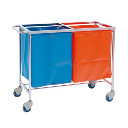 CARRO DOBLE DE ACERO ROPA SUCIA 2 SACOS PLASTIFICADOS