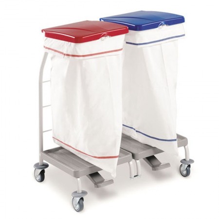 CARRO ACERO PARA ROPA SUCIA 2 SACOS CON TAPA Y PEDAL