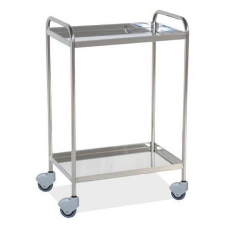 MESA AUXILIAR INOX. 2 ESTANTES CON REBORDE. 2 EMPUJADORES