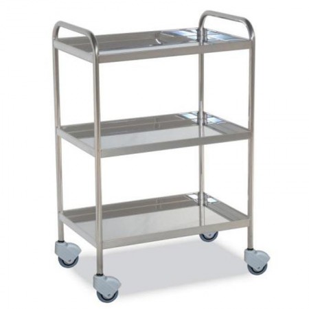 MESA AUXILIAR INOX. 3 ESTANTES CON REBORDE Y 2 EMPUJADORES