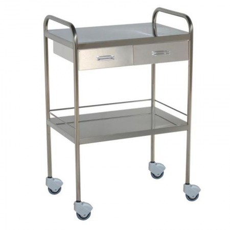 MESA AUXILIAR INOX. 2 ESTANTES 2 CAJONES 2 EMPUJADORES.