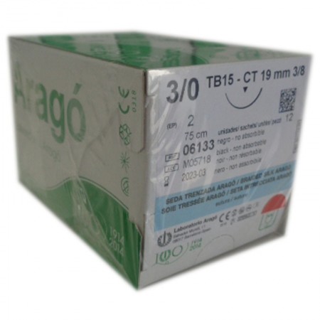 SUTURA SEDA NEGRA 3/0 TB-15. Caja de 12 Unidades.