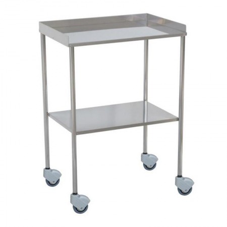 MESA AUXILIAR CROMADA 2 ESTANTES INOX. CON BARANDILLA