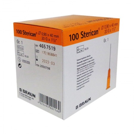 AGUJA BRAUN 20G 0,9 X 40 MM. Caja de 100 Unidades.