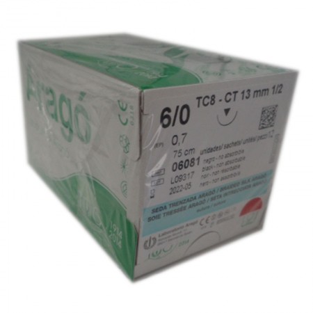 SUTURA SEDA NEGRA 6/0 TC-8. Caja de 12 Unidades.