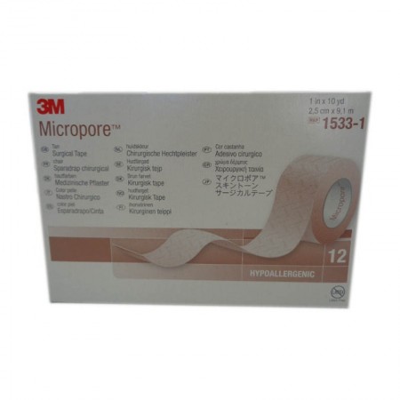 ESPARADRAPO PAPEL MICROPORE PIEL 9,1 X 2,5 CM.12 Unidades. 