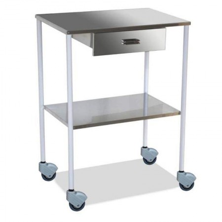 MESA AUX BLANCA 1 CAJON 2 ESTANTES LISO INOX 